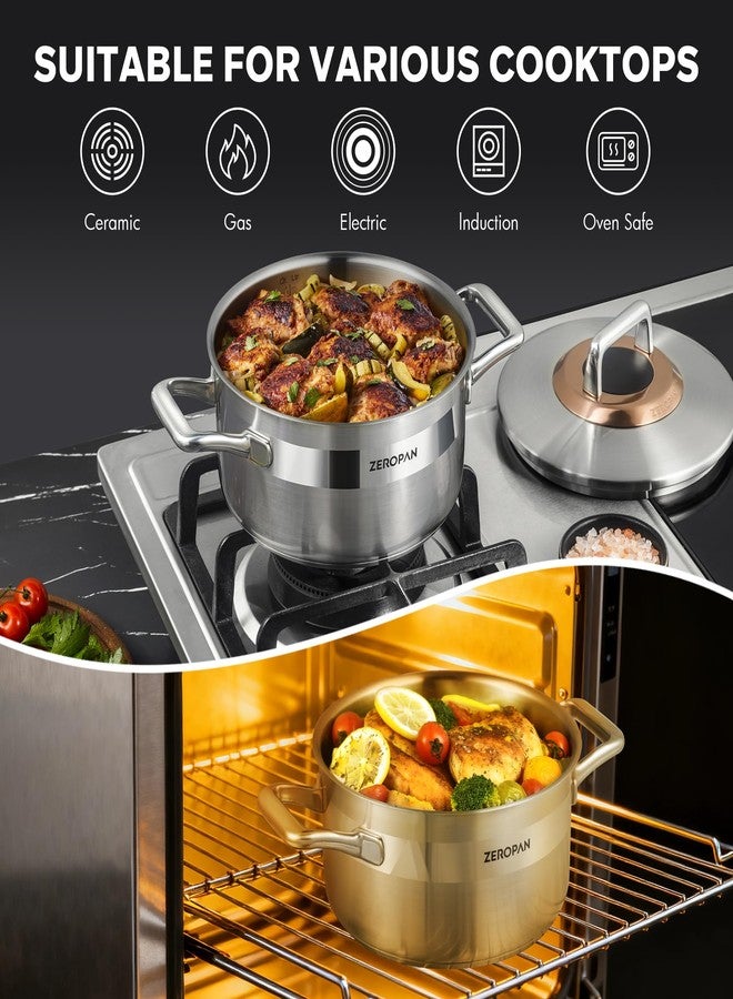 ZEROPAN Hybrid Nonstick 3-Quart Stockpot,8 Inch Stainless Steel Stockpot with Lid,Non-stick Soup Pot,PFAS PFOA PTFE Free,Dishwasher-Friendly, Oven-Safe Up to 600°F,Compatible with All Cooktops - Image 2